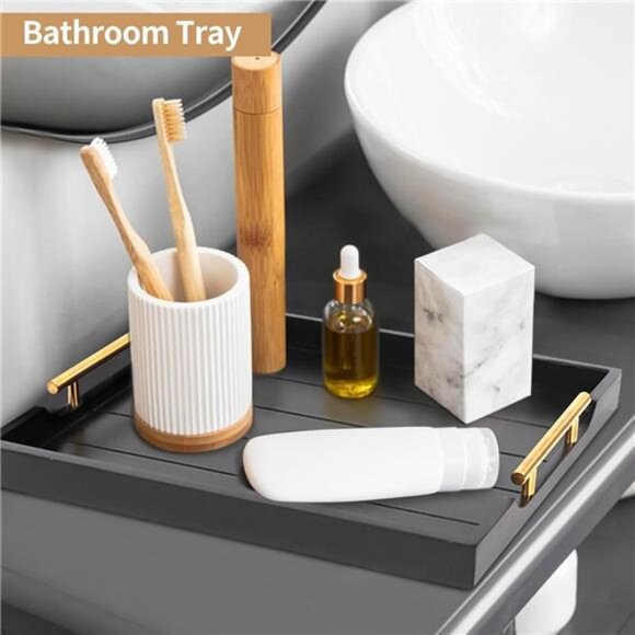 Wood Serving Tray Set Large Coffee Table Ottoman Tray with Handles and Coasters - Picture 6 of 7